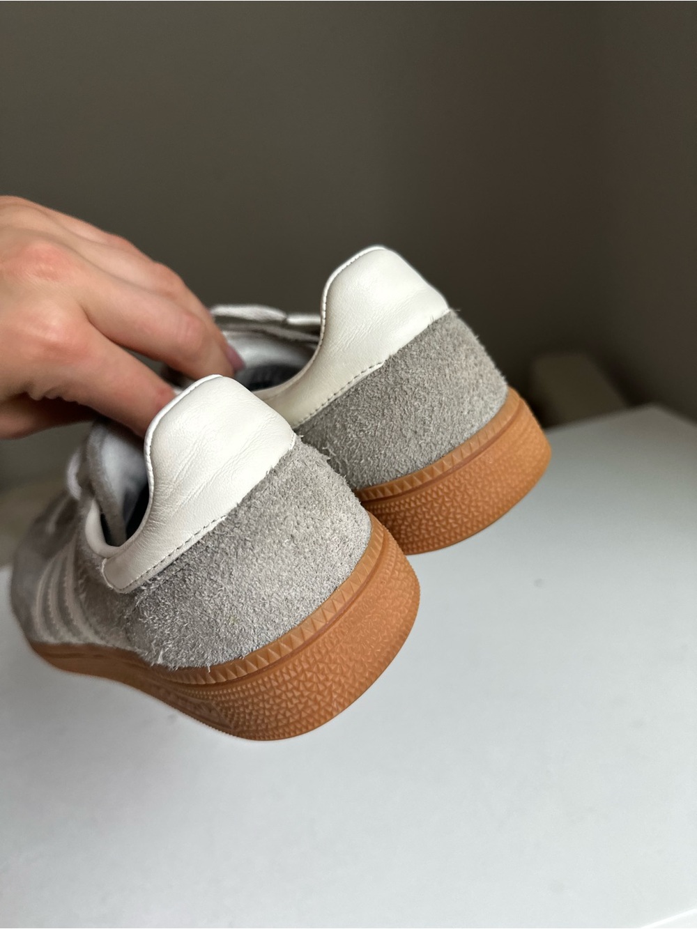 adidas Spezial Suede Sneakers in Light Gray and White with Gum Sole - Picture 6 of 10